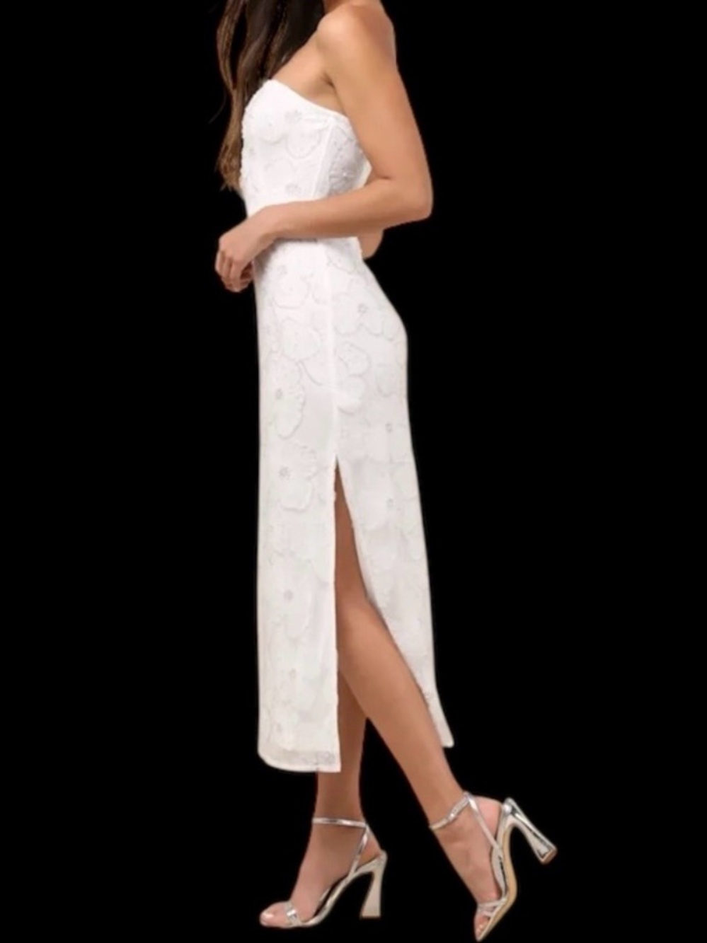 Lulus Loving Mentality White Tulle Beaded Strapless Midi Dress Bridal NWOT